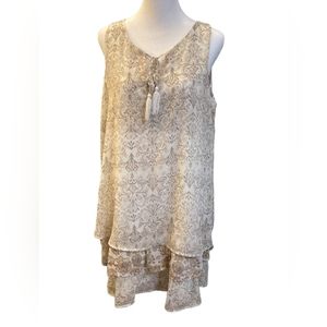 GUC‎ Xhilaration L Floral Cream Sleeveless Mini Tank Lined Dress Layered - #884